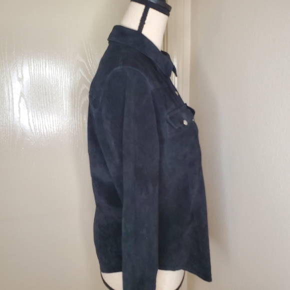 Brandon Thomas Womens Black Suede Leather Long Sleeve Button Front Shirt Jacket - Picture 3 of 10